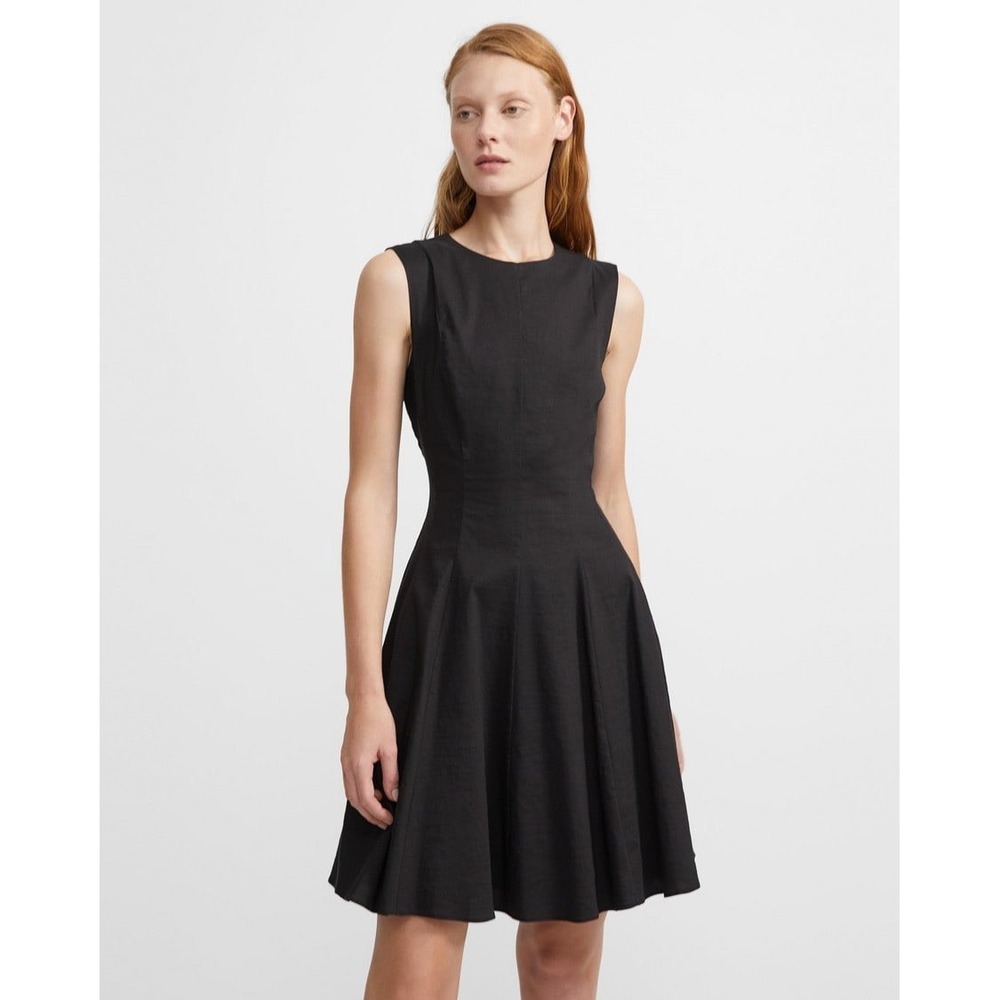 Theory Sleeveless Peplum Dress in Good Linen‎ Black Size 8 Quiet Luxury Classic